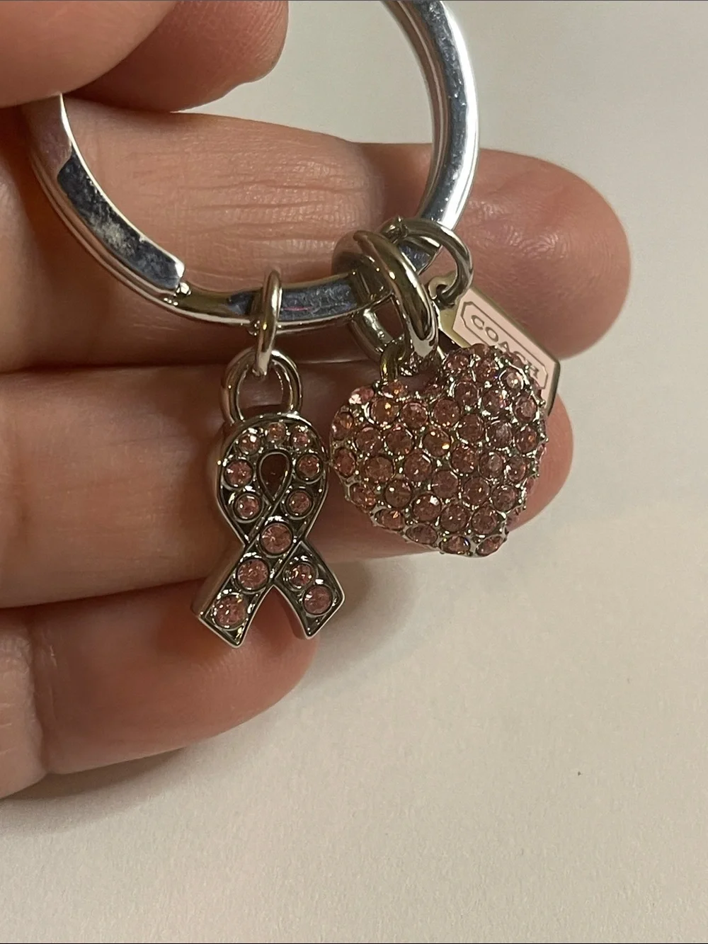 COACH Pink Heart & Ribbon Crystal Keyring and Coach Pen